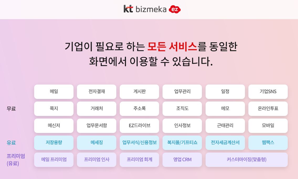 KT 비즈메카 무료 유료 기능들